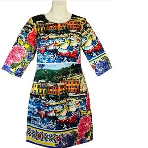 NWT POSITANO ITALY Amalfi Postcard Print DRESS Size S/M
